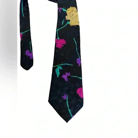 Guy Laroche 100% Silk Necktie Floral Multicolor Print Tie Made in USA - Picture 2 of 5